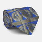 Zilver Indische vogels op Blue Sari Pattern NeckTi Stropdas (Opgerold)