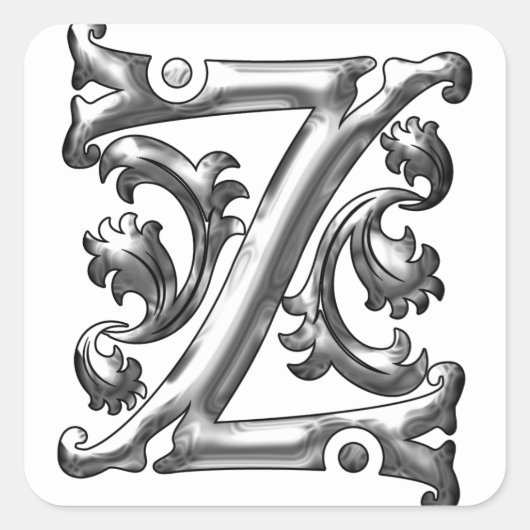 Zilver Initiaal Z Vierkante Sticker (Voorkant)