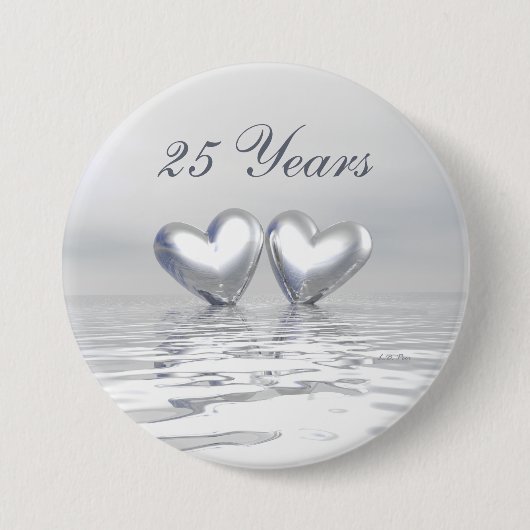 Zilver Jubileum Hearts Ronde Button 7,6 Cm (Voorkant)