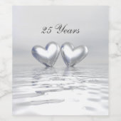 Zilver Jubileum Hearts Wijn Etiket (Enkel label)