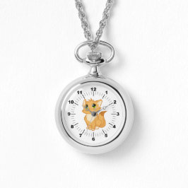 Zilver Ketting Horloge Schattige Cat