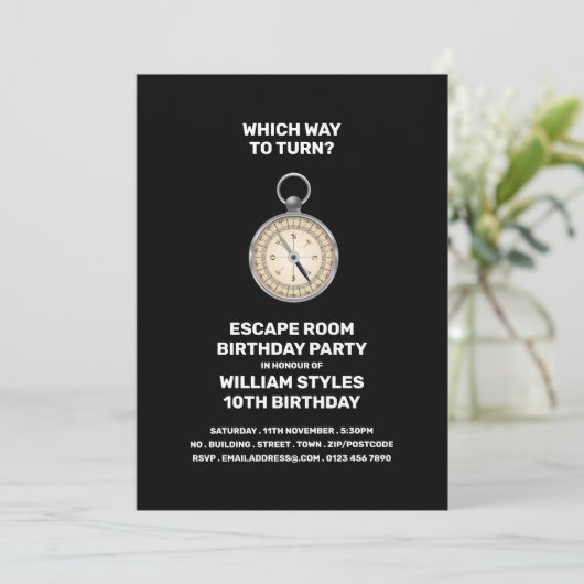 Zilver Kompas, Escape Room, Verjaardagsfeestje Kaart (Staand voorkant)