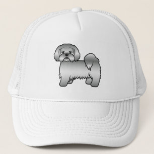 Zilver Lhasa Apso Mooie Cartoonhond Illustratie Trucker Pet