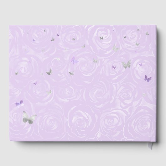 Zilver Licht Paarse Roos Elegante Foto Quinceanera Gastenboek (Achterkant)