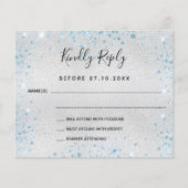 Zilver lichtblauwe glitter budget bruiloft RSVP Flyer (Voorkant)