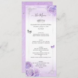 Zilver Lichte Paarse Rozen Elegant Floral Menu