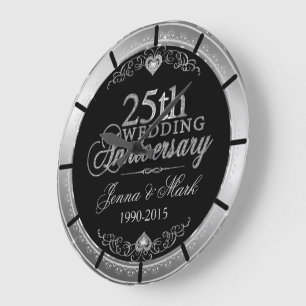 Zilver Lijst & Hearths 25th Wedding Jubileum Grote Klok