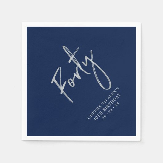 Zilver & Marine Blauw Veertig 40ste Verjaardagsfee Servet (Voorkant)