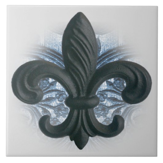 "zilver/marine" ijzeren "fleur de lis LARGE TILE/T Tegeltje (Voorkant)