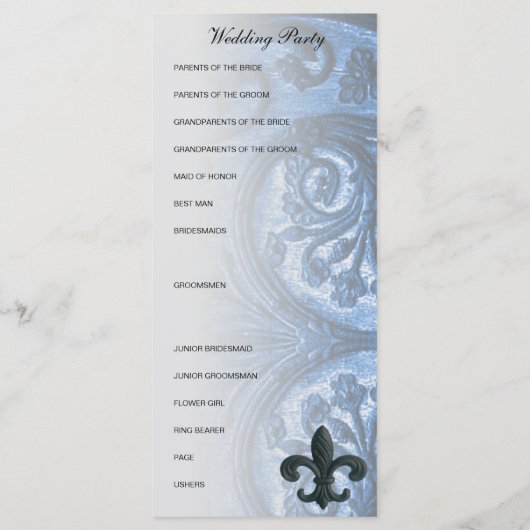 zilver/marine "iron fleur de lis" BRUILOFT PROGRAM Programma (Achterkant)