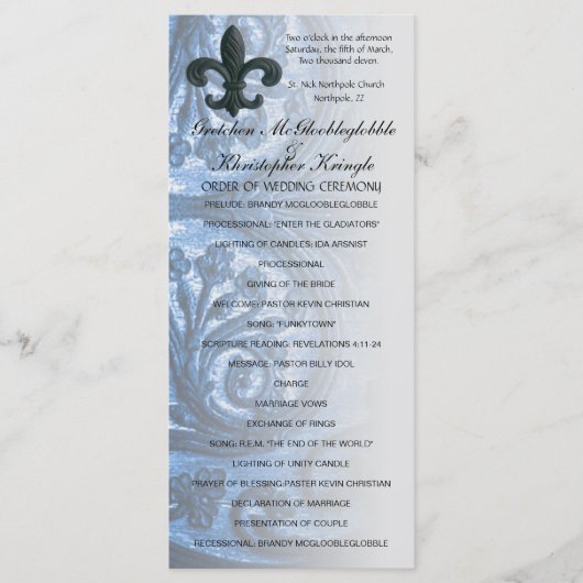 zilver/marine "iron fleur de lis" BRUILOFT PROGRAM Programma (Voorkant)