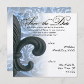 zilver/marine "iron fleur de lis" save the date (Voorkant / Achterkant)