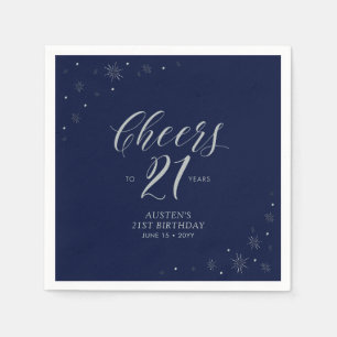 Zilver & Marineblauw Cheers 21e Verjaardagsfeestje Servet