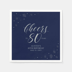 Zilver & Marineblauwe Cheers 80ste verluardagsfees Servet