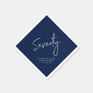 Zilver & Marineblauwe Zeventig 70ste Verjaardagsfe Servet