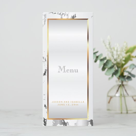 Zilver Marmer, Goud en Wit Satijn - Menu (Staand voorkant)