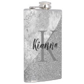 Zilver Marmer Zilver Glitter Elegant Monogram Heupfles (Rechts)
