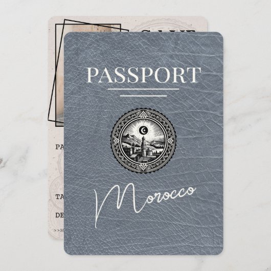 Zilver Marokko Paspoort Bewaar de datum Save The Date (Voorkant / Achterkant)