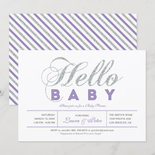 Zilver   Meisje, modern Baby shower voor typografi Kaart
