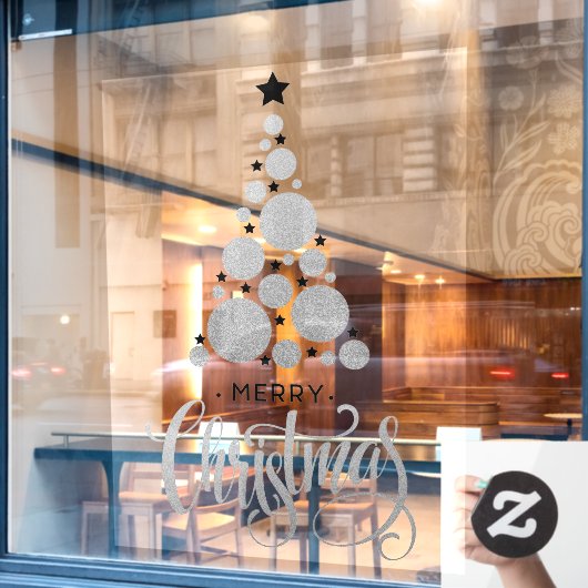 Zilver Merry Kerstmis Stars Holiday Raamsticker (Cafe Raam)