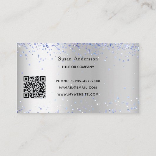 Zilver metaal lichtblauw QR-code Visitekaartje (Achterkant)