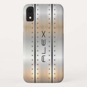 Zilver metallic textuur geometrisch mannelijk ontw iPhone XR hoesje