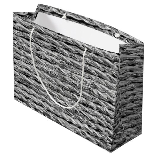 Zilver Metallic Wicker Patroon Groot Cadeauzakje (Achterkant Gekanteld)