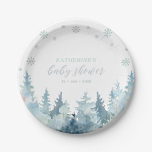 Zilver & Mint Winter Wonderland Sneeuw Baby Shower Papieren Bordje