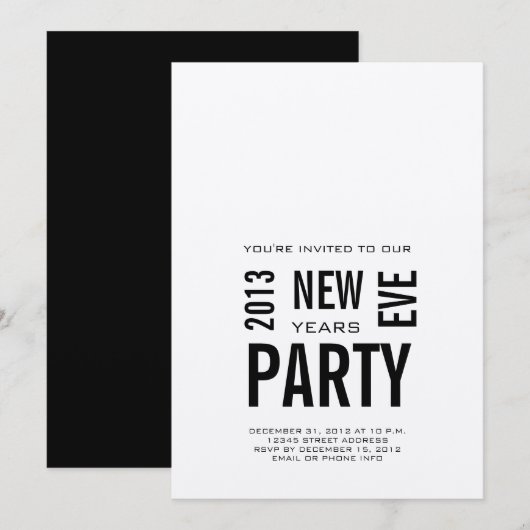 Zilver Modern 2013 New Years Eve Party Invitation Kaart (Voorkant / Achterkant)