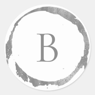 Zilver Moderne Folie Glitters Glans Monogram Ronde Sticker