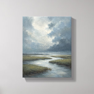 Zilver moeras voor regen kustlandschap canvas afdruk
