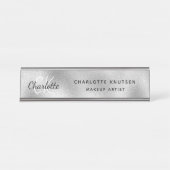 Zilver monogram moderne professional bureau naambordje (Voorkant)