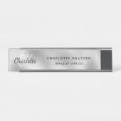 Zilver monogram moderne professional bureau naambordje (Voorkant)