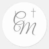 Zilver Monogrammed met Kruis Ronde Sticker (Voorkant)