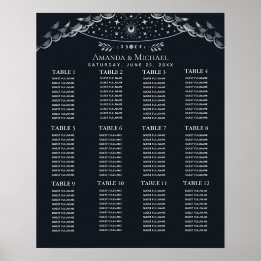 Zilver Mystical Tarot Wedding Seding Chart Poster (Voorkant)