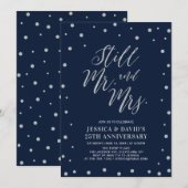 Zilver & Navy, 25e trouwjubileum uitnodiging (Voorkant / Achterkant)