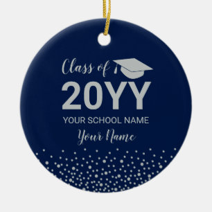 Zilver & Navy Blauwe Foto Afstudeer Kerstcadeau Keramisch Ornament