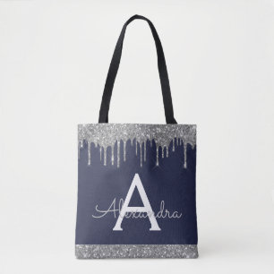 Zilver Navy Blauwe Glitter Spakle Elegant Monogram Draagtas