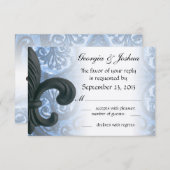 Zilver/Navy "iron fleur de lis" RSVP INVITATIE (Voorkant / Achterkant)
