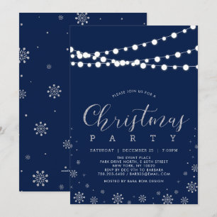 Zilver & Navy Modern Sneeuwvlokken Kerstfeest Kaart