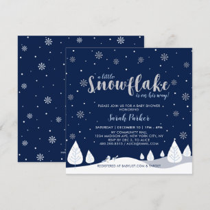 Zilver & Navy Winter Wonderland Jongens Baby Showe Kaart