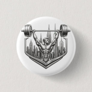 Zilver NYC Bodybuilder Logo - Metallic New York St Ronde Button 3,2 Cm