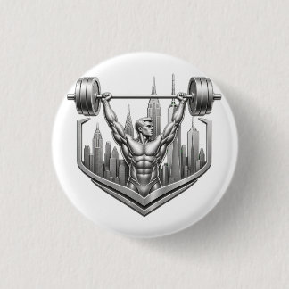 Zilver NYC Bodybuilder Logo - Metallic New York St Ronde Button 3,2 Cm