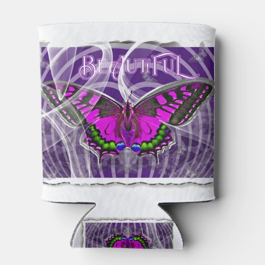 Zilver omhulde kleurrijke vlinder met wervelingen blikjeskoeler (Achterkant)