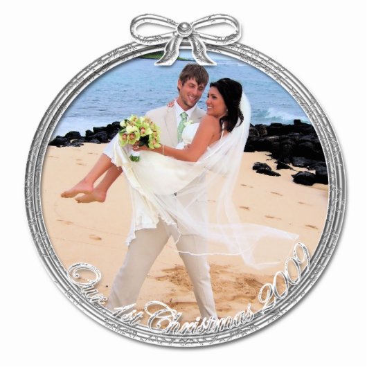 Zilver ons eerste kerst Ornament Fotobeeldje Ornament (Voorkant)