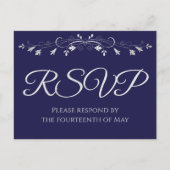 Zilver op Navy Blue Elegant Wedding RSVP Briefkaart (Voorkant)