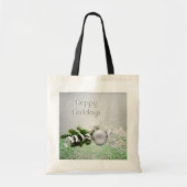 Zilver Ornament Wit Lint Kerst Canvas tas (Voorkant)