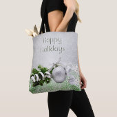 Zilver Ornament Wit Lint Kerst Canvas tas (Dichtbij)