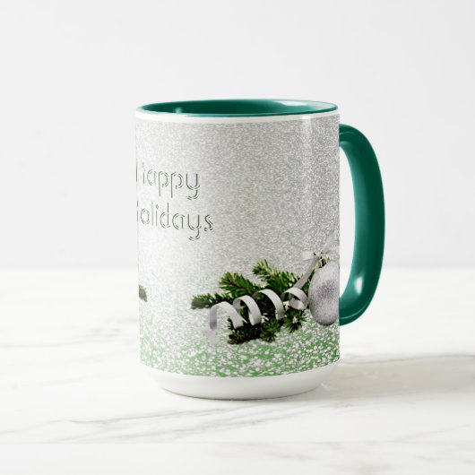 Zilver Ornament Wit Lint Kerst Mok (Voorkant rechts)