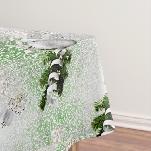 Zilver Ornament Wit Lint Kerst Tafelkleed (Voorbeeld)